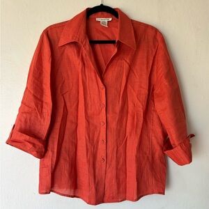 David N Linen Button Down Shirt Xl, Orange Red